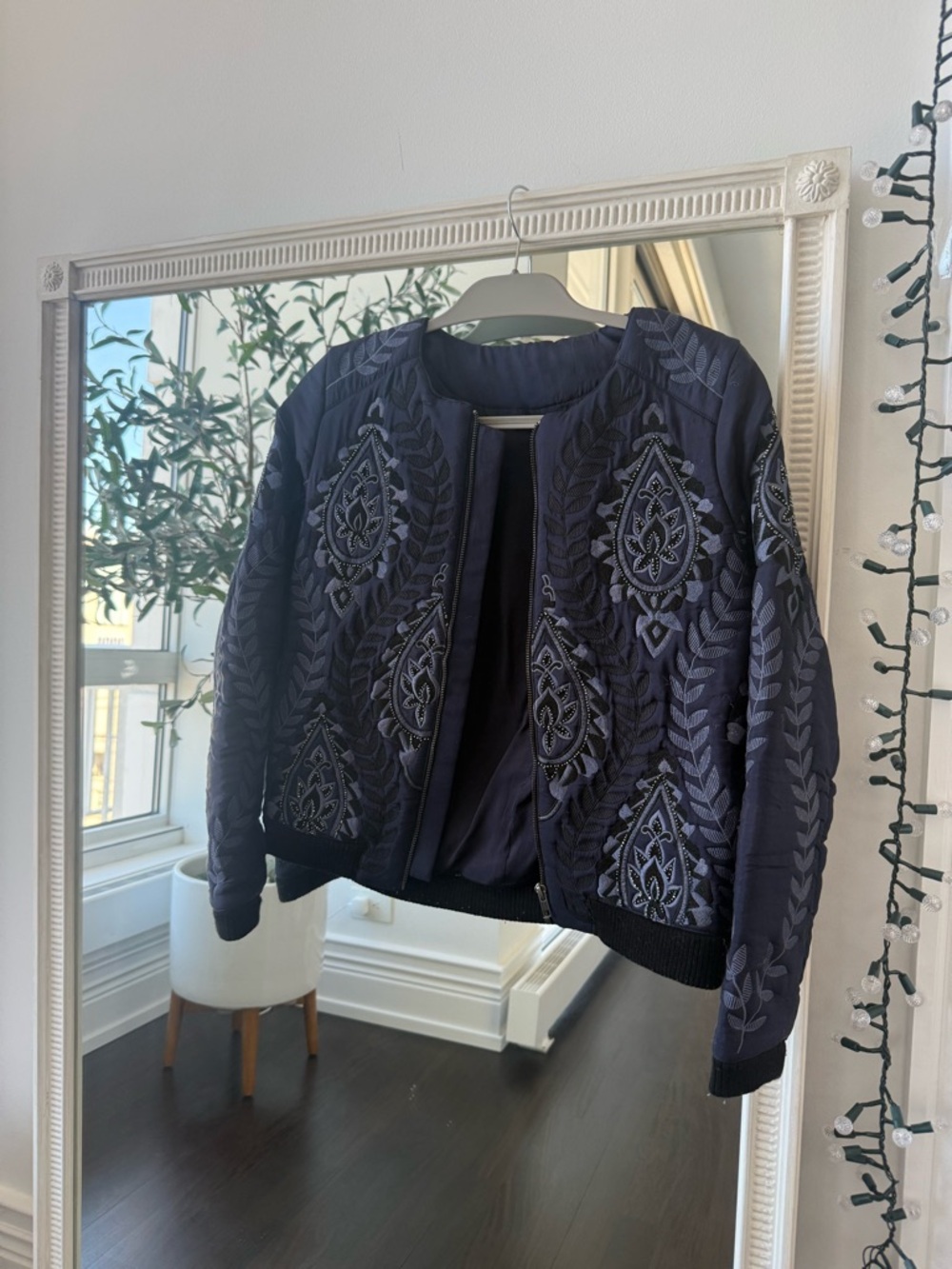 Embroidered Navy Bomber Jacket - Women's